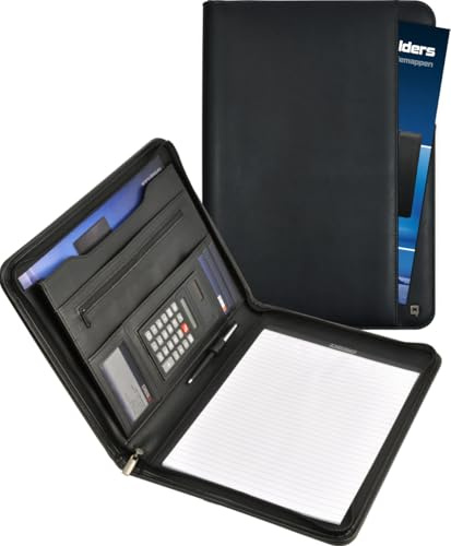 DESQ Porte-document de conférence A4 3685 - Avec classeur à anneaux de 25 mm, Poignées rétractables, 13 pochettes, Fermeture éclair, Espace de rangement supplémentaire, Bloc-notes inclus, Dutch Design