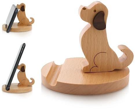 Wooden Cell Phone Stand Dog Phone Holder Animal Phone Stand, Novelty Desk Phone stand, Mobile Phone Holder Desk Decoration, for Universal Cell Phone Compatible with Mini Pad Phone X XS XR 11