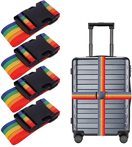ProLeo - Correa para maleta (4 unidades, cierre ajustable seguro de las maletas en viajes y etiquetado de equipaje (arco iris)