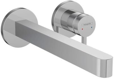 hansgrohe Waschtischarmatur Unterputz für Wandmontage Finoris, Wasserhahn Bad mit Ablaufgarnitur unverschließbar, Badarmatur wassersparend, Chrom. Auslauflänge 228mm