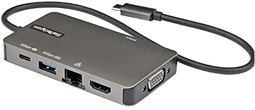 StarTech.com Adaptateur Multiports USB-C - USB-C vers HDMI 4K 30Hz/VGA 1080p - Mini Dock USB Type-C - Alimentation 100W - Hub USB 3 Ports USB 5Gbps - GbE - Câble Intégré 30cm (DKT30CHVPD2)