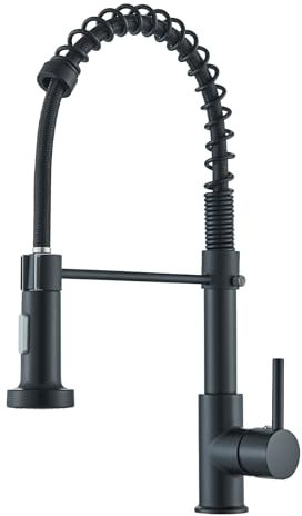 Cesinkin Robinet Cuisine Noir Pivotant à 360° Mitigeur 2 Modes de Pulvérisation Robinet d'Évier à Arc Élevé Pulvérisateur Escamotable en Laiton