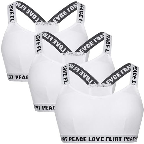 3er Packung Teens Mädchen BHS Baumwolle Sport Bustier mit Abnehmbaren Pads Unterwäsche Ohne Bügel Gepolsterte Sport Büstenhalter für 7-12 Jahre Kinder
