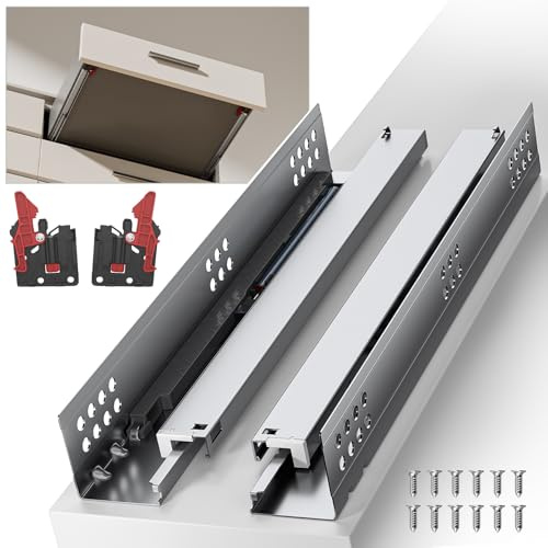 SIGOEI 10 12 14 16 18 20 22 24 Inch Bottom Mount Soft Close Drawer Slides Full Extension Concealed Rails Track 100 lb Load Capacity 1 Pair (Soft Close Without Bracket, 14 Inch (350 mm))