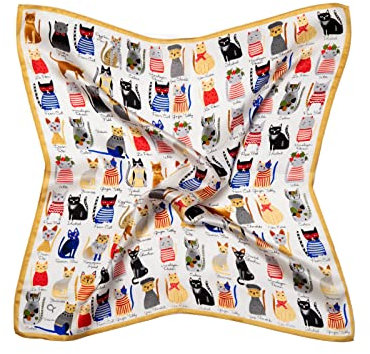 MayTree Seidentuch aus 100% Maulbeer-Seide - Katzen weiss 53x53 - Luxuriöses Damen Halstuch - Eleganter Bandana-Schal für Damen - Luxus und Komfort für Erwachsene