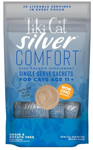 Tiki Cat Silver Comfort Mousse, Chicken & Chicken Liver, High-Calorie Formulated for Older Cats Aged 11+, Senior Wet Cat Food, 5.6 oz Pouch (20 Individual Servings) (Pack of 8)
