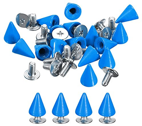 QUARKZMAN 20 Sets Punk Nieten Ziernieten Kegel Spitzen Nieten 7x10mm Metall Killernieten Schraubnieten Rostfrei Nieten für Kleidung Gürtel Taschen Schuhe Basteln Lederwaren Blau
