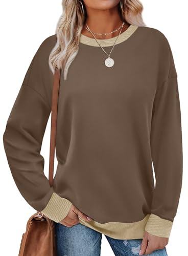 Saloogoe Sweatshirt for Women Long Sleeve Shirts Fall Sweaters 2025 Trendy Tops Chocolate Brown Fall Clothes Old Money Large