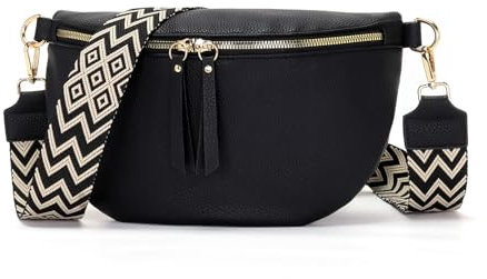 Vezluax 30x20cm umhängetasche Damen Bauchtasche Damen Groß Vegan Leder Crossbody Bag stylisch Frauen mit breitem Gurt Schwarz