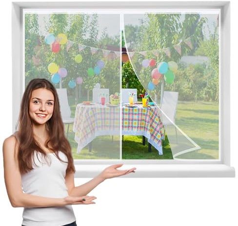 Mosquitera Ventanasmagnetica, 145x185cmVentanasde Malla Corredera cortina para del Balcón Corredor ContraVentanas con Anti Mosquito Insecto Se Cierra Automáticamente，Blanca