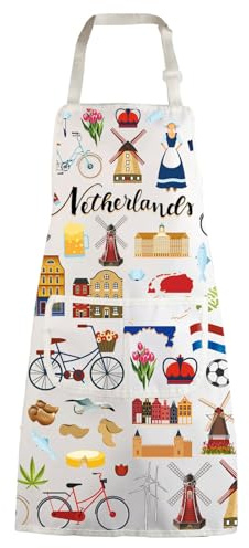 WZMPA Netherlands Amsterdam Cooking Apron Netherlands Chef Gift Dutch Apron With Pockets Netherlands Kitchen Accessories, Netherlands Ap