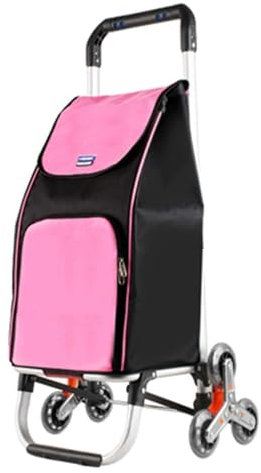 Chariot de Courses Pliable pour Monter Les escaliers, Diable, Chariot de Courses en Aluminium, Rose, 31 x 21 x 90 cm