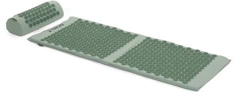 TREXO Grande tappetino per agopressione con cuscino verde 110 x 44 x 2 cm con cuscino 38 x 15 cm con rivestimento in cotone e spugna 18D resistente all'abrasione PVC Spikes allevia la tensione
