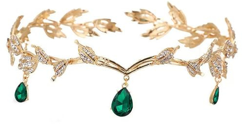 Qaestuan Vintage Strass Corona Headband, Tiara Elfica, Corona Verde Diadema Headband, Tiara Nuziale di Cristallo, per Spettacoli, Matrimoni, Balli di Fine Anno e Compleanni