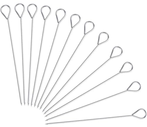 Brochetas de Metal Pinzas de pavo for armar, brochetas acero inoxidable 6 pulgadas for asar cebollas, gambas, freidora aire for hornear(12Pcs,19.5CM)