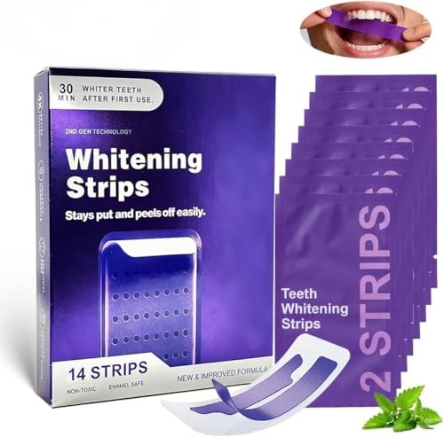 Strisce Sbiancanti Viola per Denti - Risultati in 7 Giorni - Sbiancante Denti Whitening Strips Senza Perossido per Denti Sensibili - Tecnologia viola correttiva del colore (1 unità (Confezione da 14))