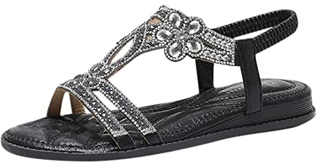 Generico Sandali Gioiello Donna - Women Rhinestone Slingback Sandal Comodi Eleganti Sandalo Da Spiaggia Antiscivolo Lavabili Scarpe Estivo Morbida Punta Aperta Ciabatte Leggero Bohémien 35-43