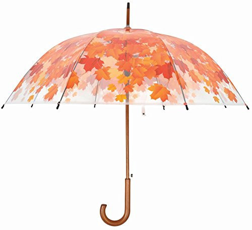 Le Monde du Parapluie - Parapluie Canne Cloche avec Joli Imprimé Feuilles d'automne, 88 cm, Transparent TP242