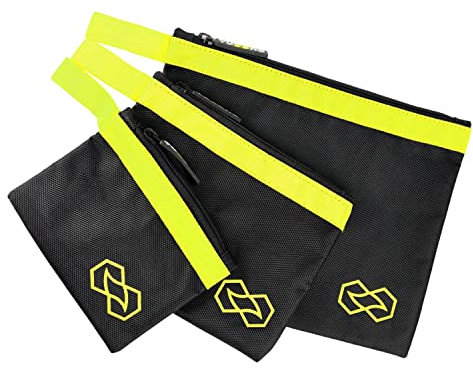 Set de Bolsas de Herramientas con Cremallera Estuche Portaherramientas de Nylon Balístico Impermeable Organizador Para Ordenar Herramientas con Costuras Reforzadas y Asa Para Colgar -AMARILLO