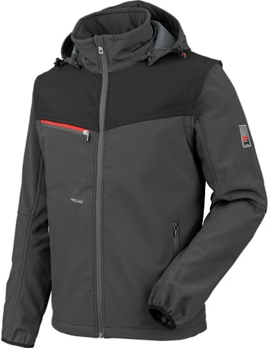 WÜRTH MODYF Softshelljacke Stretch X – hochwertige Arbeitsjacke für Zimmermänner oder Dachdecker in der Größe M – wasserabweisend (8.000 mm WS) mit abnehmbaren Ärmeln & Kapuze – in anthrazit