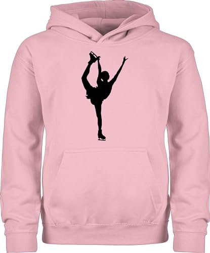 Kinder Hoodie Jungen Mädchen - Sport Kleidung - Eiskunstläuferin Einzellaufen - 128 (7/8 Jahre) - Hellrosa - hoody 25. geburtstag eislauf reitpullover iceskate pullover eislaufen kinderpullover