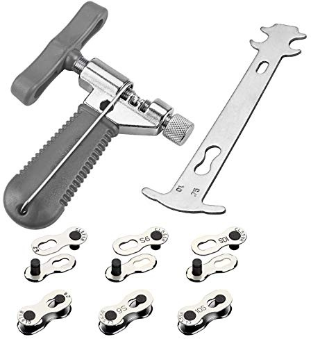 Boîte à outils pour chaîne de bicyclette, 6 Paires Chaînon manquant de vélo + Breaker de chaîne de bicyclette+ Jauge d'usure de chaîne|Groupe d 'outils pour la réparation mécanique de la chaîne de
