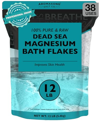 Aromasong Magnesium Flakes for Bath from The Dead Sea- 12 LB Resealable Pack Magnesium Chloride Flakes -Organic Bath Salt Muscle Relaxing Mineral Soak (Packaging May Vary)