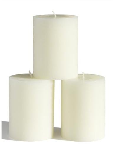 CANDWAX 7.6x10.2 cm Pillar Candles Set of 3 - Decorative Rustic Candles Unscented and Dinner Candles - Ideal as Wedding Candles or Large Candles for Home Interior - Ivory Candles