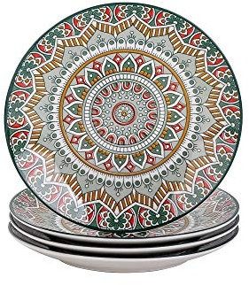 vancasso - Set di 4 piatti da dessert in ceramica bohémien con mandala - 21,2 x 21,2 x 2,5 cm - verde