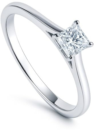 BERRICLE Anillos de compromiso solitarios de plata de ley de 0,4 quilates con circonita cúbica de corte princesa para mujer, chapado en rodio, talla 4-10, US 6.5, Plata de ley con circonita cúbica