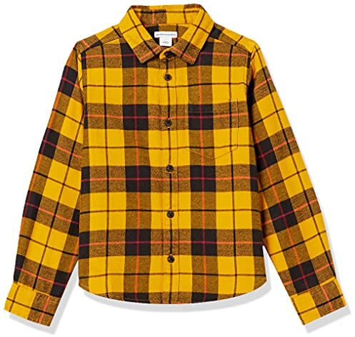 Amazon Essentials Camicia da Ragazzo in Flanella con Bottoni, a Quadri Gialli, XXL