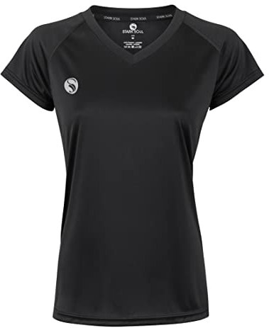 STARK SOUL Damen Sport Shirt Fitness T-Shirt vital, Kurzarm Funktionsshirt, Atmungsaktiv Schnelltrocknendes Trainingsshirt - Schwarz - L