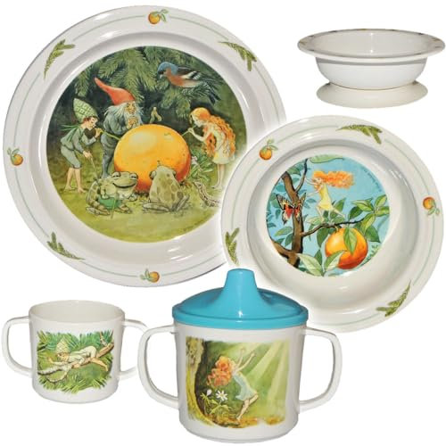 Geschirr Artikel & Motivwahl 3 TLG. Kindergeschirr - Melamin - Kinderteller + Suppenteller/Müslischale + Trinklernbecher mit abnehmbarem Deckel - ELSA B..