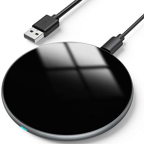 AGPTEK Cargador Inalámbrico, Certificado Qi de Carga Rápida Máxima de 15W para iPhone 15/14/13/12/12 Pro/11/11 Pro MAX, para Samsung Galaxy S22/S20/S10, AirPods Pro, Negro