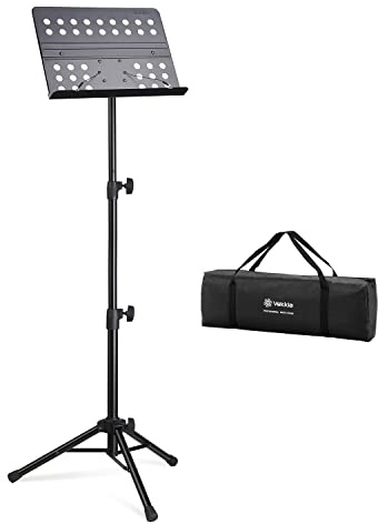 Vekkia 70 - inch Metal Professional Portable Perforated Sheet Music Stand - Folding Adjustable Holder, with Carrying Bag, Sturdy for Instrumental Performance, Band & Travel