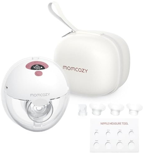 Momcozy Milchpumpe Elektrisch Tragbar Freihändig M5, Tragbare Doppelmilchpumpe Für Den Babymund, Doppelt Abgedichteter Flansch Mit 3 Modi und 9 Stufen, Milchpumpe Elektrisch – 24 mm (1, Rot)