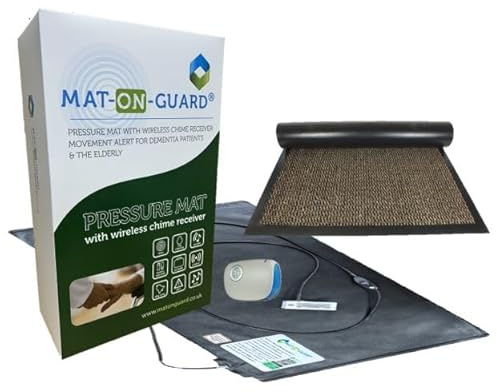 Floor Sensor Pressure MAT Alarm System Mat On Guard IP100CM Single EXIT with Cover MATS for the Elderly and Dementia Care with Portable Receivers. Wireless with Cover Mats (Gold)