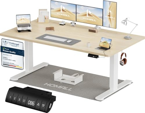 Homall Scrivania elettrica regolabile in altezza, 160 x 80 cm, due supporti telescopici estendibili, con piano diviso in quattro parti, scrivania per computer con funzione memoria