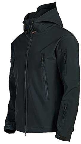 vokkrv Giacca In Softshell Da Uomo Con Cappuccio Giacche Tattico Outdoor Militare Impermeabile Antivento Calde Giubbotto tattiche invernale per lavoro, corsa, pesca, caccia, arrampicata