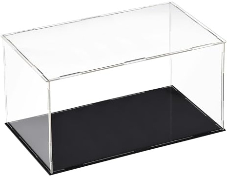 Recogwood Acrylic Display Case, 30 x 15 x 15cm Dustproof Clear Showcase | Clear Acrylic, Black Base, Assemble Design, For Action Figures, Toys And Collectibles, Countertop And Home Display