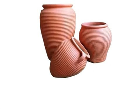 GRFIT Blumentopf Roter Ton-Blumentopf-Set, Outdoor-Gartenlandschaft, Tontöpfe, grobe Terrakotta-Töpfe, DREI Sätze Terrassen-Ornamente Übertopf