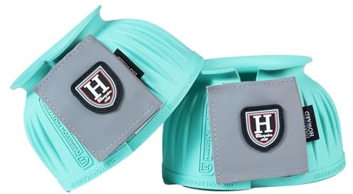 Harrison Howard Rubber Bell Boots Leather Touch-Close Overreach Boots Hoof Protection for Horses Sold in Pairs Turquoise XL