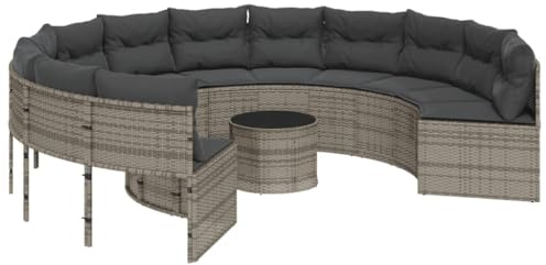 vidaXL Canapé de Jardin avec Table Coussins Rond Gris résine tressée
