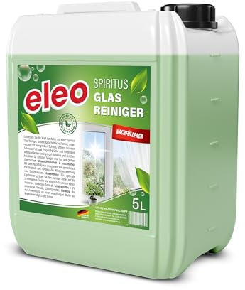 eleo® Spiritus Glas-Reiniger (5 Liter) | streifenfreie Reinigung, für Fenster, Spiegel & glatte Oberflächen | umweltbewusstes Nachfüllpack