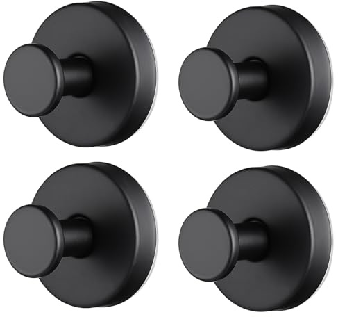 Mynoozi Lot de 4 crochets à ventouse pour serviette de salle de bain, en acier inoxydable 304, robuste, à coller à la fenêtre, mur lisse, douche, cuisine, salle de bain, noir
