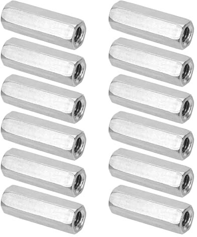 PATIKIL Dadi Esagonali in Acciaio Inossidabile M6x1mm, 12pz 30mm (1.18) Lungo Dadi di Accoppiamento a Vite Intera per Barra di Accoppiamento Connessione Bulloni di Fissaggio