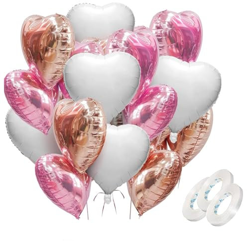 15 palloncini a forma di cuore, Palloncini Foil Cuore colore,Palloncini a forma di cuore rosa e oro rosa e Bianco, per San Valentino Matrimonio Addio al Nubilato Anniversario Decorazioni per Feste