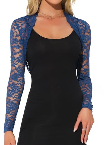 Allegra K Coprispalle Donna Elegante Cerimonia Bolero Pizzo Sposa Cardigan Corta Giacca Sera Estivo Blu L
