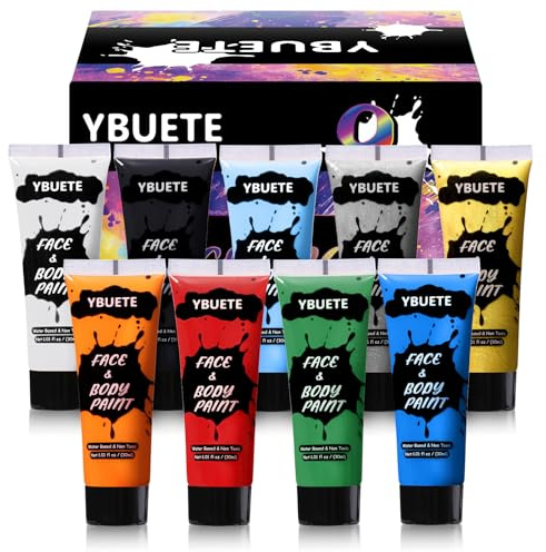 YBUETE 9 Colors Face Body Paint Set, Professional Paint Set for Halloween Cosplay Costume Party, Full-coverage Multi-Color Cream Makeup Blendable Set for Adults Halloween Cosplay SFX Makeup Paint