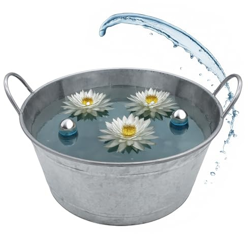 Spetebo XXL Vaschetta in zinco con manici - 50 x 22 cm - Vaso da giardino in metallo zincato argento - Decorazione da giardino Vaso fioriera Vaso per piante Mini stagno Stagno decorato Vasca per acqua